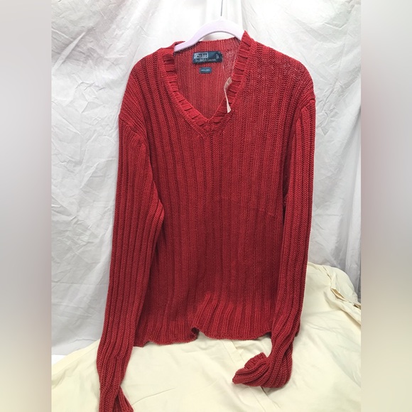 Ralph Lauren Sweaters - Polo Ralph Lauren Women V Neck Linen Sweater Size XXL Masi Red NWT